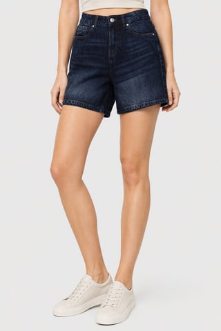 Women Washed Denim Shorts, Navy