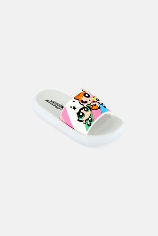 Toddlers Girl Power Puff Girl Slip On Slides, Multicolor
