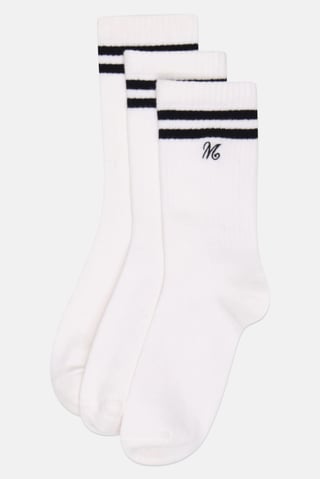 Women 3 Pairs Embroidered Logo Crew Socks, White
