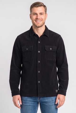 Men Corduroy Long Sleeve Jacket Shirt, Deep Navy