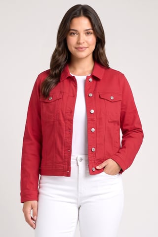Women Denim Jacket Shirt, Red