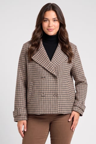Women Checkered Crop Trench Coat, Multicolor