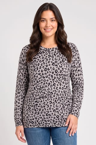 Women Plus Size Crew Neck Animal Print Sweater, Multicolor