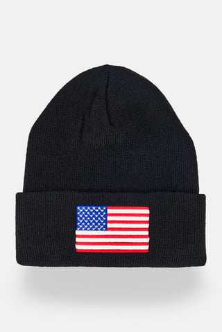 Men Embroidered Beanie Hat, Black