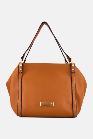 Women Brand Logo Shoulder Bag, Tan