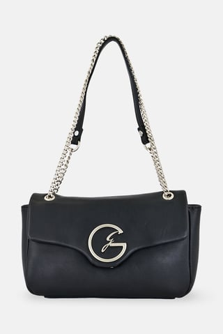 Women Brand Logo Shoulder Bag, Black