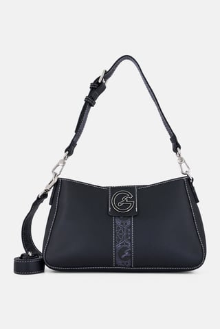 Women Brand Logo Hand Bag, Black