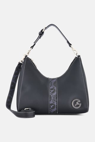 Women Brand Logo Shoulder Bag, Black