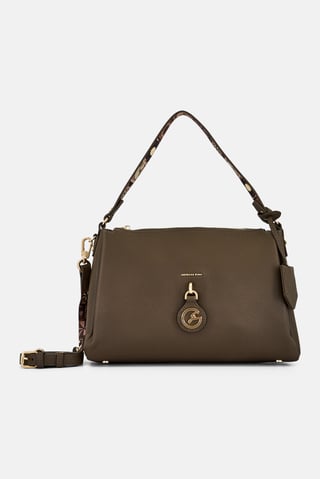 Women Brand Logo Shoulder Bag, Taupe