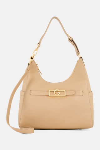 Women Brand Logo  Shoulder Bag, Beige