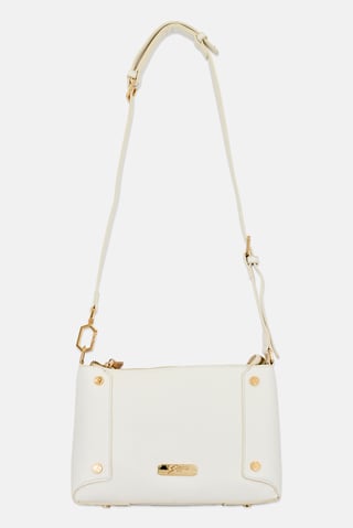 Women Brand Logo Shoulder Bag, Cream