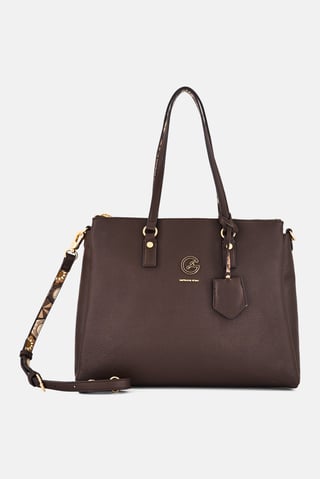 Women Brand Logo Tote Bag, Dark Chocolate
