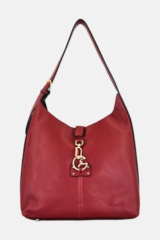 Women Brand Logo Hobo Bag, Dark Red