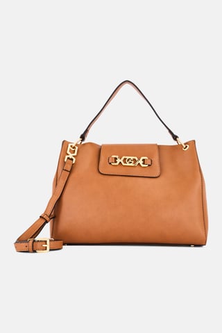 Women Brand Logo Shoulder Bag, Dark Brown
