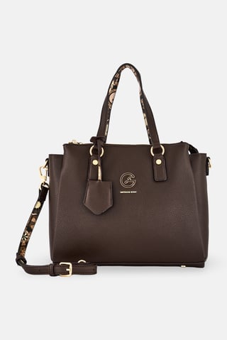 Women Brand Logo Tote Bag, Chocolate Brown