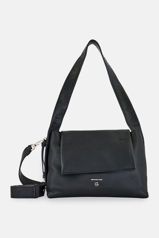 Women Brand Logo Shoulder Bag, Black