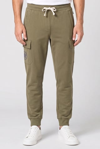 Men Regular Fit Brand Logo Cargo Pants, Olive