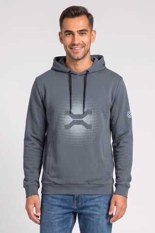 Men Graphic Print Long Sleeve Hoodie, Dusty Grey
