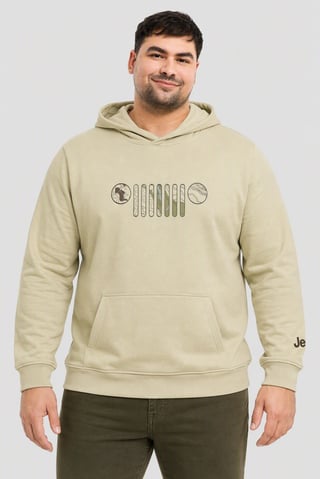 Men Brand Logo Long Sleeve Hoodie, Beige