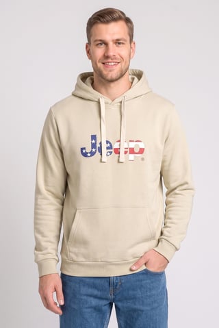 Men Brand Logo Long Sleeve Hoodie, Beige