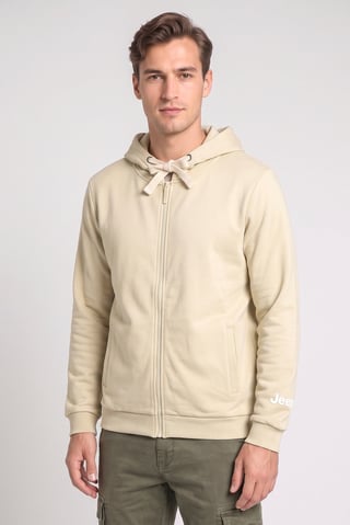 Men Brand Logo Long Sleeve Hoodie, Beige