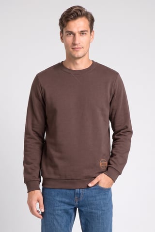 Men Crew Neck Long Sleeve Plain Sweatshirt, Dark Brown