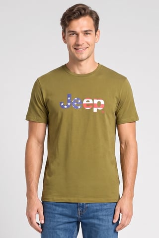 Men Crew Neck Short Sleeve Brand Logo T-Shirt, Olive