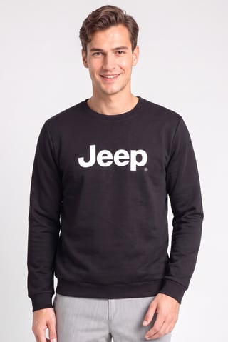 Men Crew Neck Graphic Print Long Sleeve Sweatshirt, Black