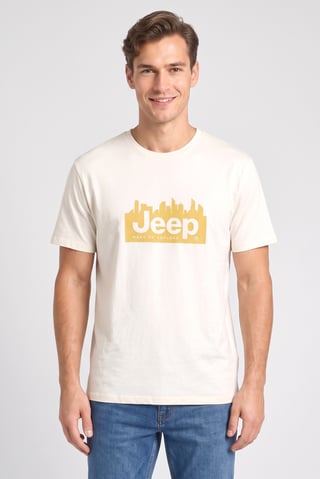 Men Crew Neck Short Sleeve Brand Logo T-Shirt, Cream