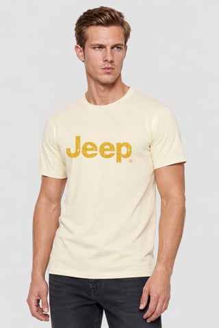 Men Crew Neck Short Sleeve Graphic Print T-Shirt, Cream