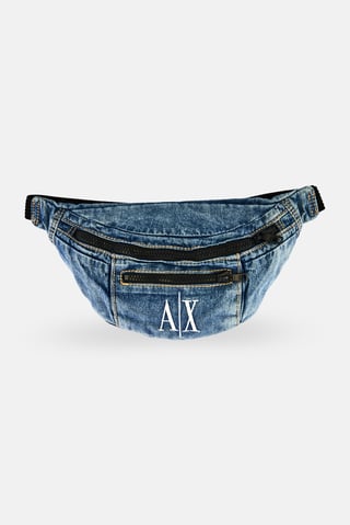 AX Armani Exchange Men Brand Logo Denim Fanny Pack, Blue