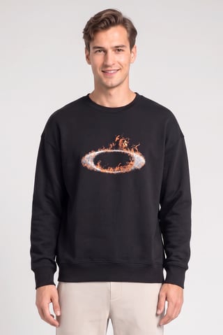 Men Regular Fit Long Sleeve Outdoor Sweatshirt, Black