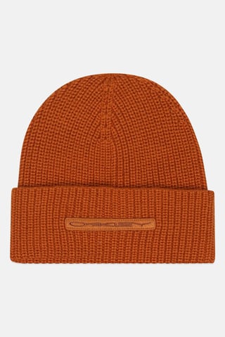 Men Embroidered Logo Beanie Hat, Rust