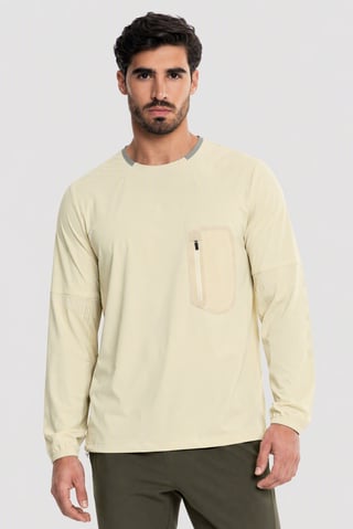 Men Performance Fit Long Sleeve Training T-Shirt, Cream