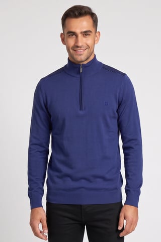 Harmont And Blaine Jeans Men High Neck Embroidered Logo Sweater, Navy