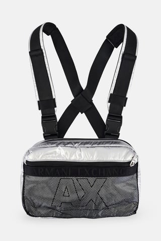 Armani Exchange Men Brand Logo Backpack, Silver