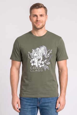 Men Crew Neck Graphic Print Short Sleeve T-Shirt, Olive