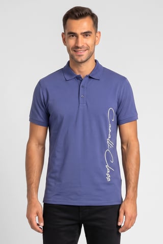 Men Regular Fit Brand Logo Short Sleeve Polo Shirt, Navy Blue