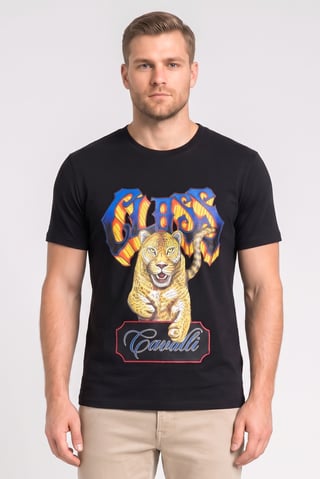 Men Crew Neck Graphic Print Short Sleeve T-Shirt, Black