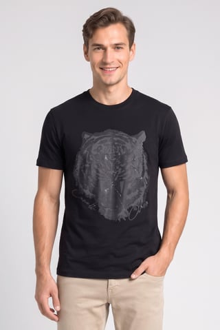 Men Crew Neck Graphic Print Short Sleeve T-Shirt, Black