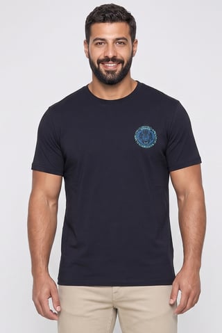 Men Crew Neck Graphic Print Short Sleeve T-Shirt, Navy