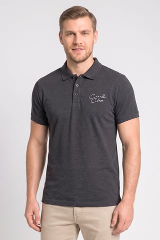 Men Regular Fit Brand Logo Short Sleeve Polo Shirt, Dark Grey