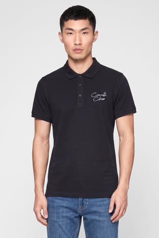 Men Regular Fit Short Sleeve Brand Logo Polo Shirt, Dark Navy
