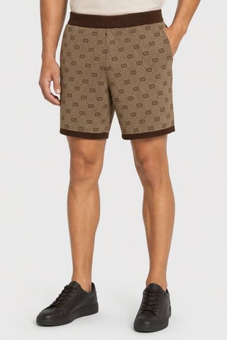 Men Allover Print Basic Shorts, Brown