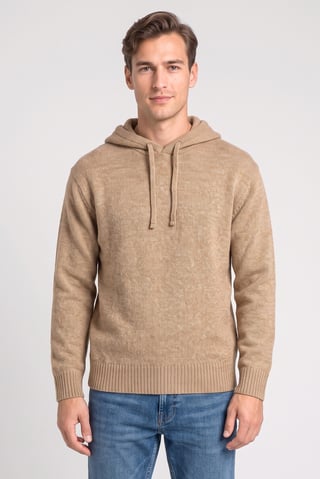 Men Knitted Long Sleeve Hoodie, Brown