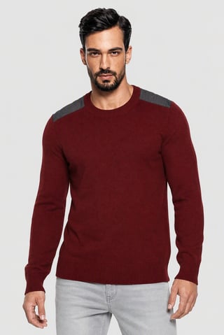 Men Crew Neck Knitted Sweater, Dark Maroon