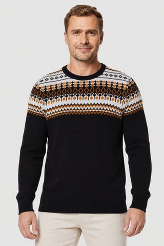 Men Crew Neck Paisley Pattern Sweater, Multicolor