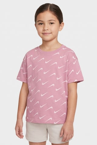 Toddlers Girl Crew Neck Short Sleeve Allover Print Top, Multicolor