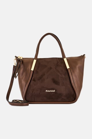 Women Brand Logo Handbag, Dark Brown