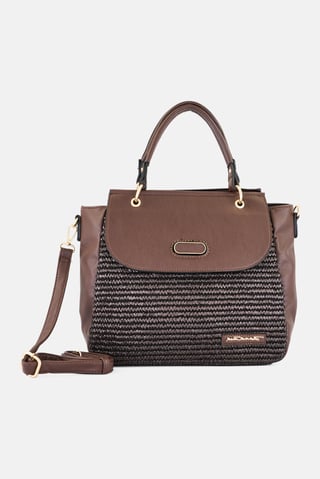 Women Brand Logo Handbag, Dark Brown